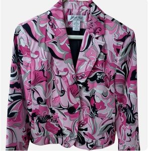 Judith Hart Petites Women's Size 4P Pink Black White Floral Blazer Jacket Lined